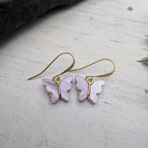 Gold Butterfly Drop Earrings in Lavender - Women Jewelry
